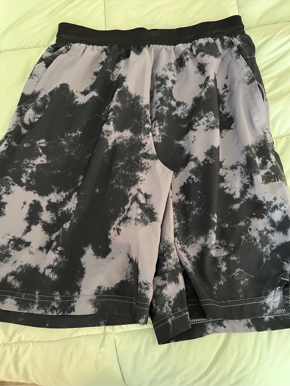 Adidas Men's Black & Gray Tie-Dye Athletic Shorts